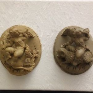 Antique Victorian Lava carved Angels Earrings? Pendant? Needs restoration.